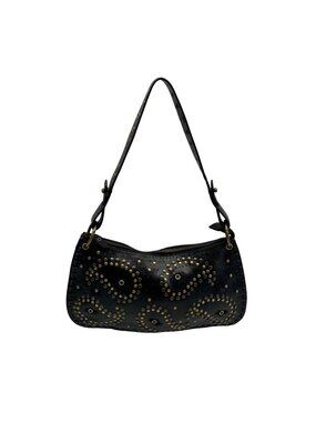 Nordstorm Black Leather Studded Vintage-Style Shoulder Bag
